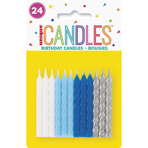 Unique Spiral Birthday Candles A Pack Of 24pcs - White/Blue/Silver