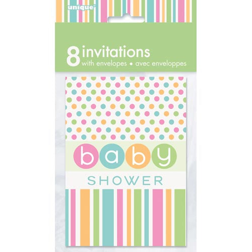 Unique Baby Shower Pastel Party Invitations And Envelopes A Pack Of 8pcs