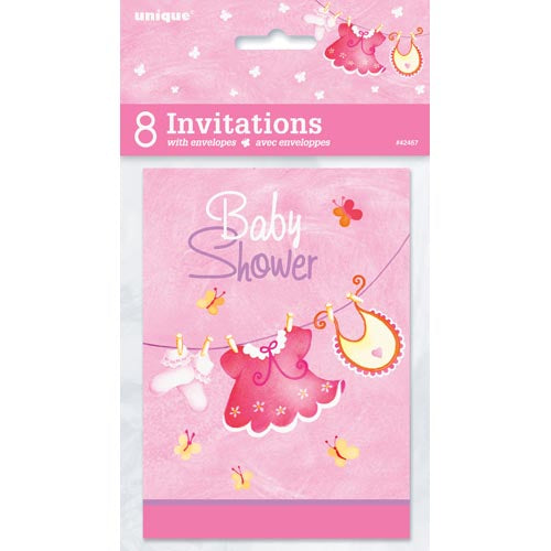 Unique Baby Shower Pink Party Invitations And Envelopes A Pack Of 8pcs