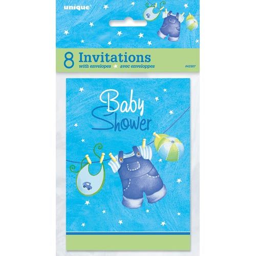 Unique Baby Shower Blue Party Invitations And Envelopes A Pack Of 8pcs