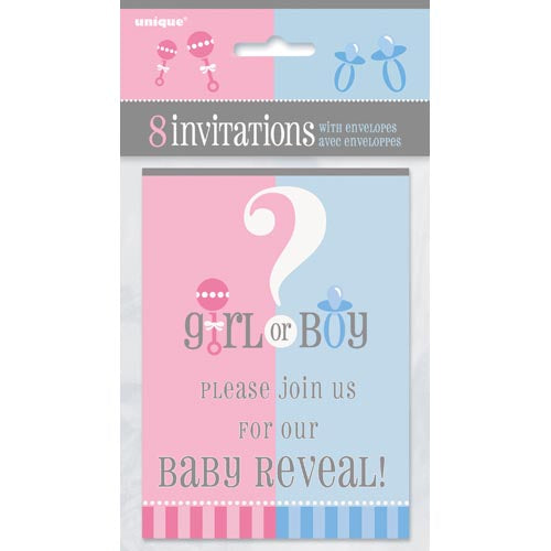 Unique Gender Reveal Party Invitations And Envelopes A Pack Of 8pcs