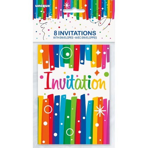 Unique Rainbow Ribbon Birthday Party Invitations And Envelopes A Pack Of 8pcs