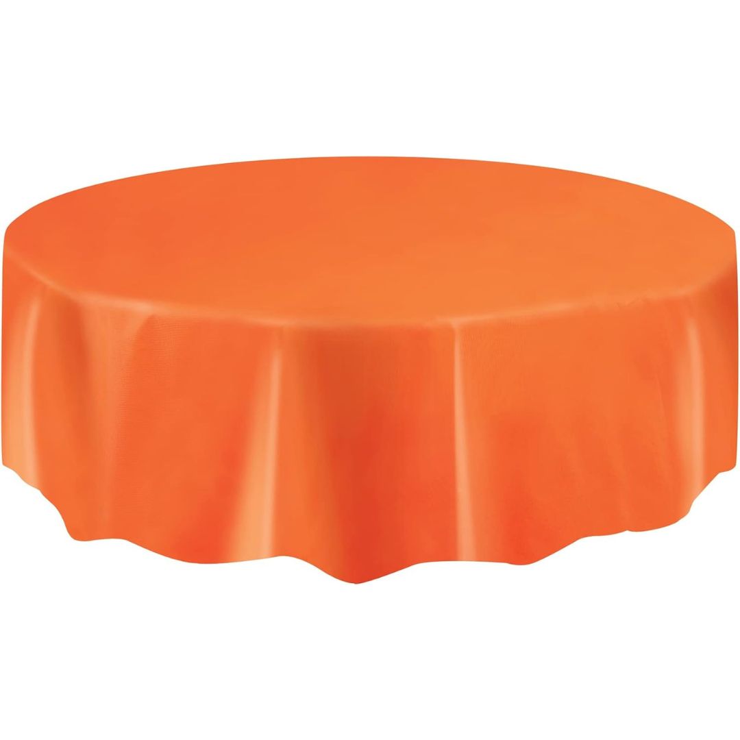 Unique Round Plastic Table Cover 2.13m - Pumpkin Orange