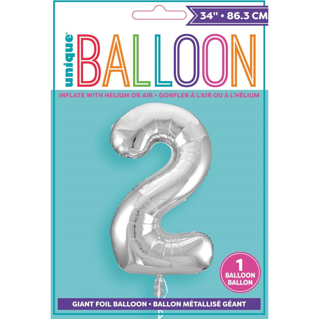 Unique Helium Foil Balloon 86.3cm - All Numbers! - Silver
