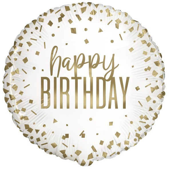 Unique Helium Foil Balloon 45.7cm - Happy Birthday White/Gold