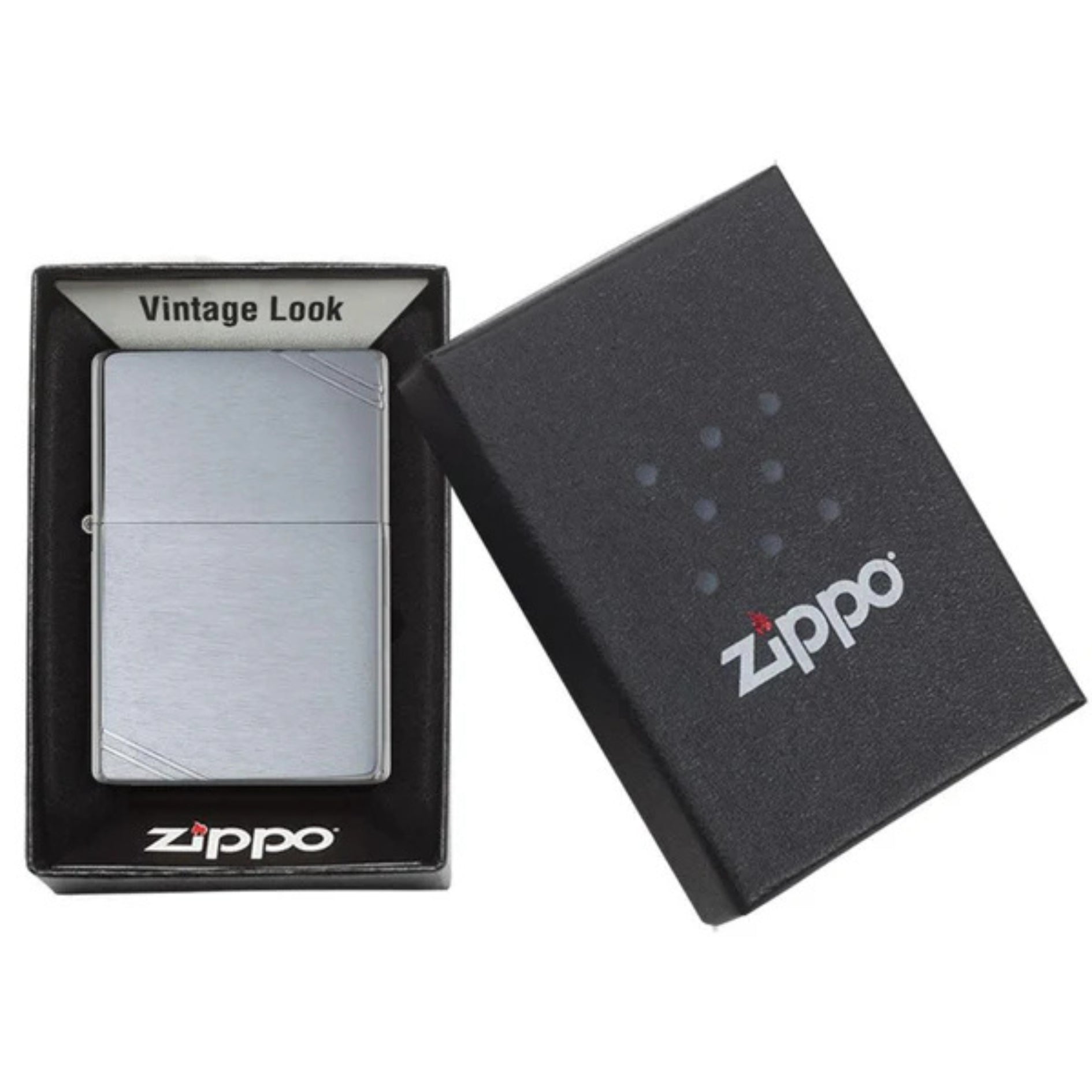 Zippo 230 Brushed Chrome Vintage With Slashes