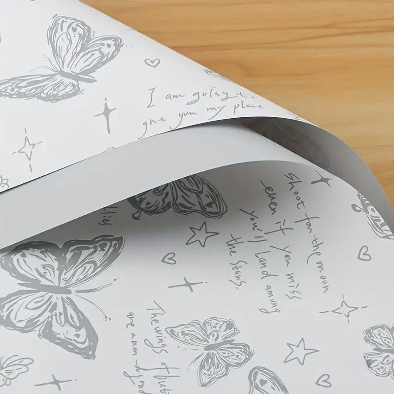 Gift Wrapping Paper Single Sheet 53 x 55cm - Butterfly Grey / White