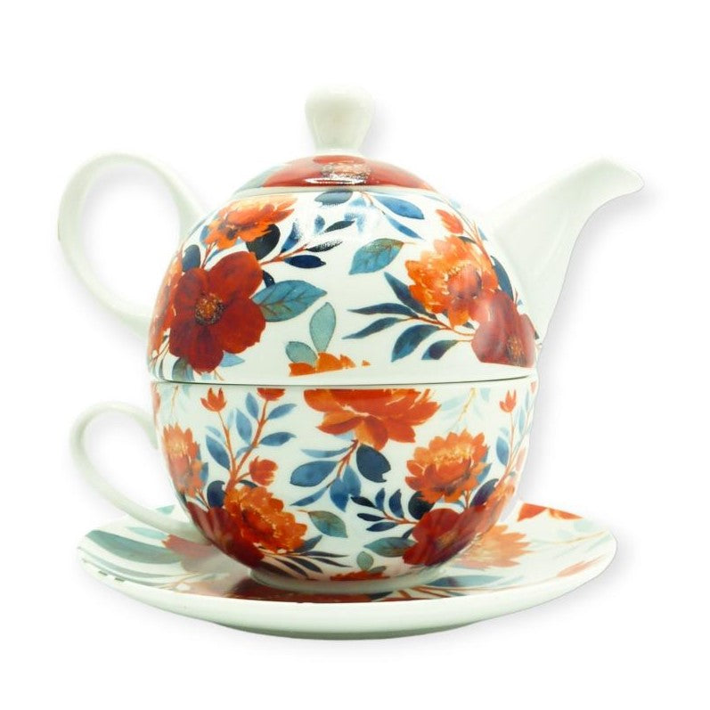 Teapot 2 In 1 - White/Red Floral