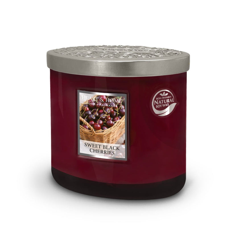 H&H Two Wick Ellipse Wick Candle 220g - Sweet Black Cherries