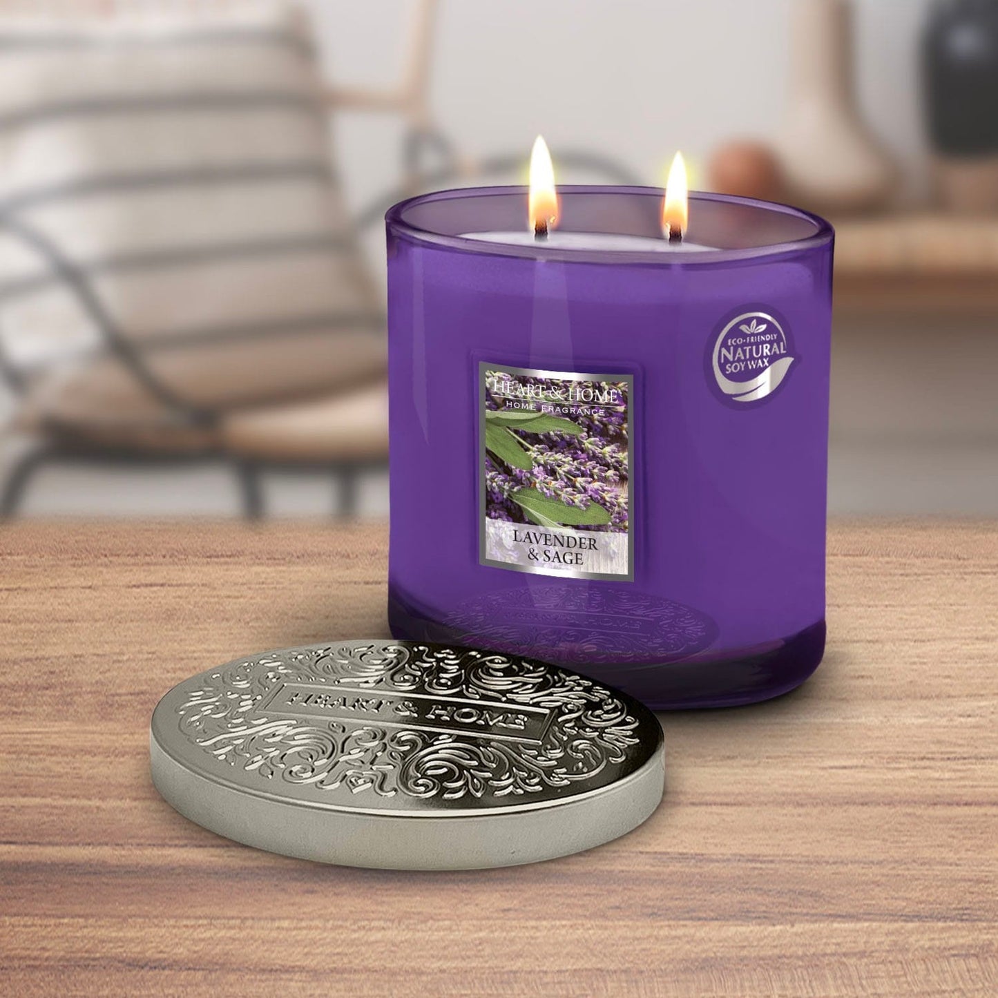 H&H Two Wick Ellipse Wick Candle 220g - Lavender & Sage