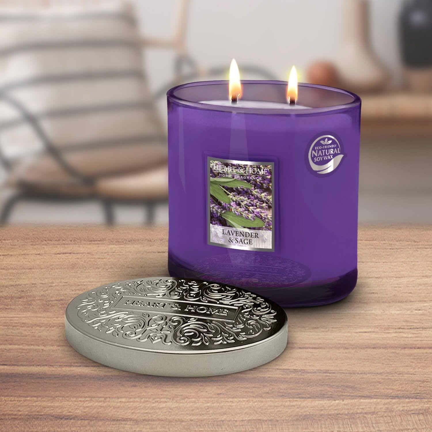 H&H Two Wick Ellipse Wick Candle 220g - Lavender & Sage