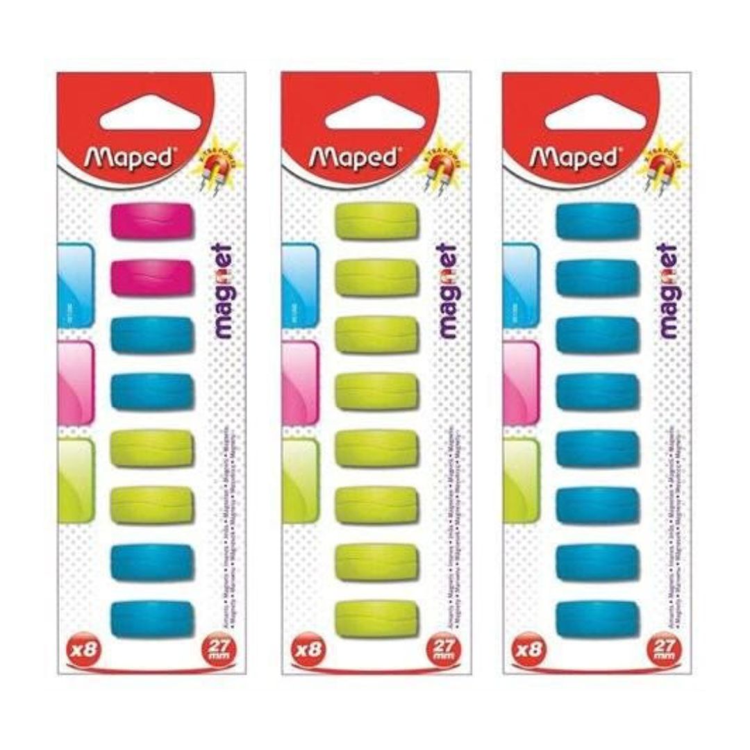 Maped Rectangular Magnets 27mm A Pack Of 8pcs x 1pc Assortment