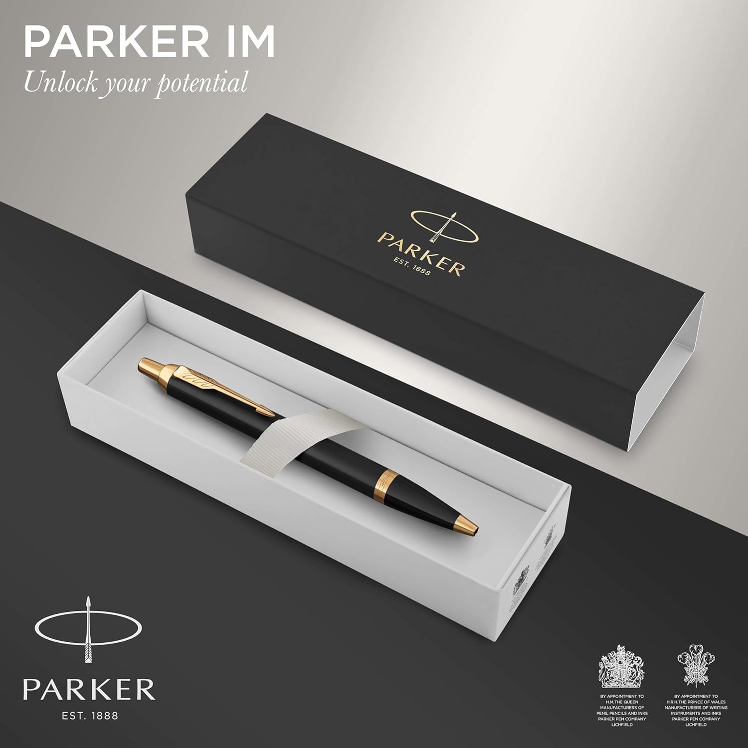 Parker IM Ballpoint Pen M Blue Ink - Lacquer Black & Gold Trim
