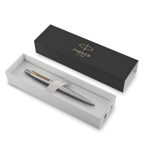 Parker Jotter Ballpoint Pen Blue Ink - Stainless Steel & Gold Trim