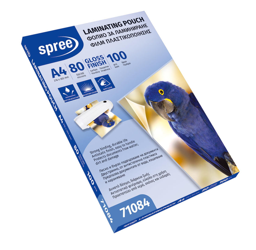 A4 Spree Laminating Pouch Gloss Finish 80microns A Pack Of 100pcs