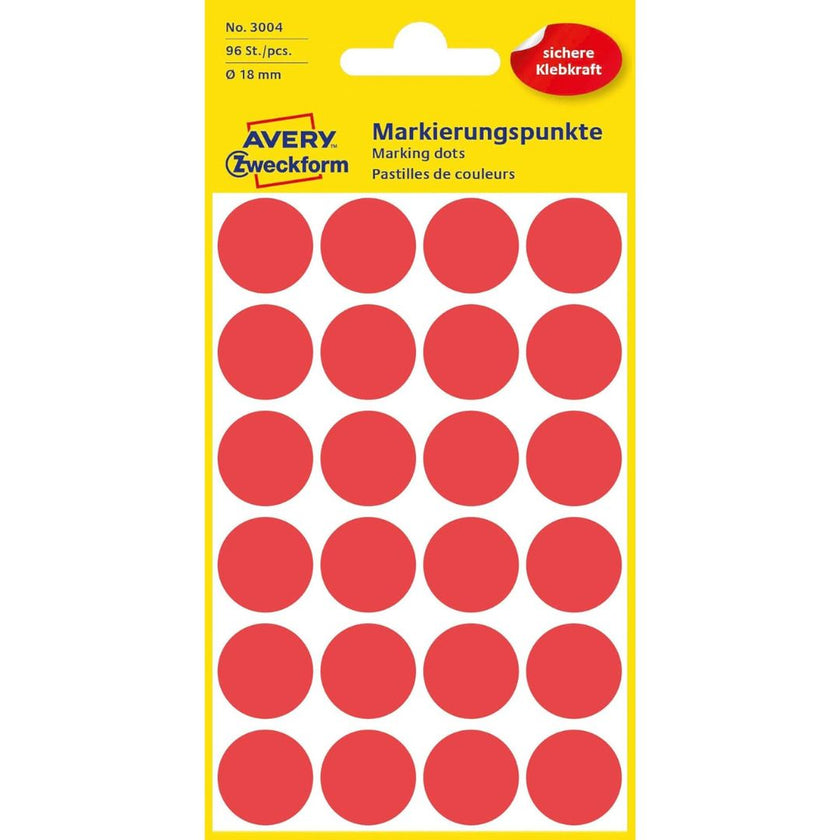Avery Marking Dots Stickers 18 mm A Pack Of 96pcs Red
