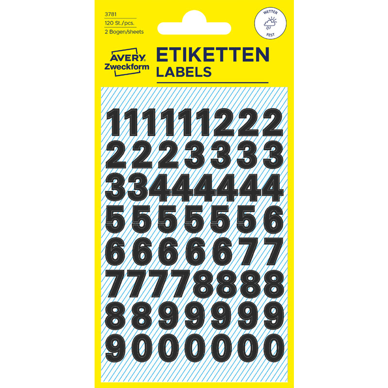 Avery Labels With Numbers Waterproof 85 x 160mm A Pack Of 2 Sheets