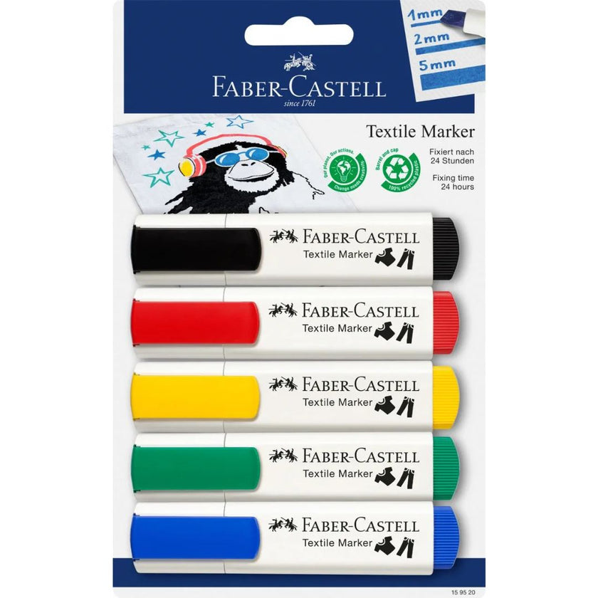 Faber-Castell Textile Marker A Pack Of 5 Colours - Bright