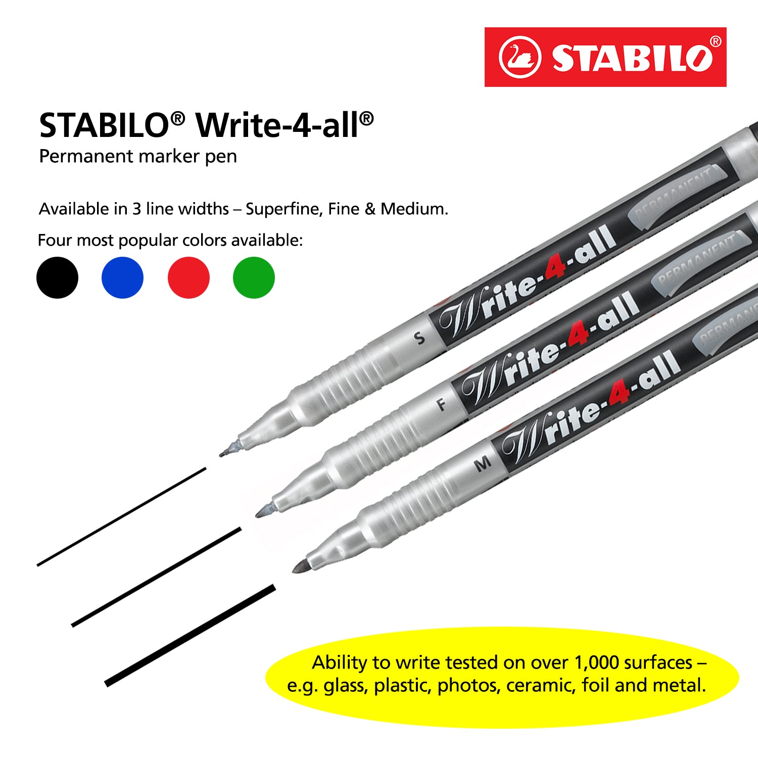 Stabilo Write-4-All Permanent Markers Various Colours/Sizes