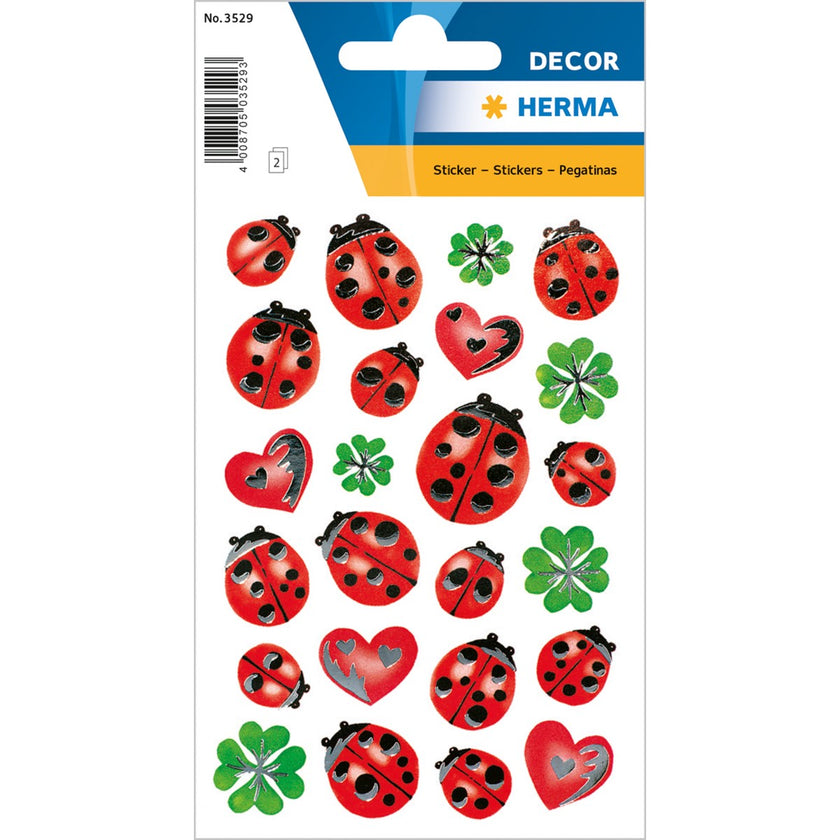 Herma Stickers A Pack Of 2 Sheets - Ladybirds / Silver Embossed