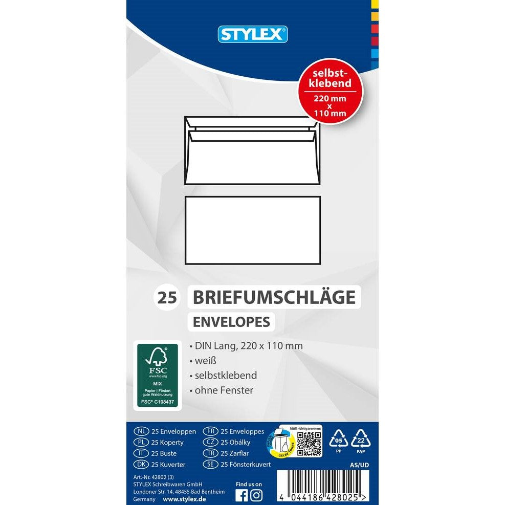 DL Stylex White Envelope A Pack Of 25pcs
