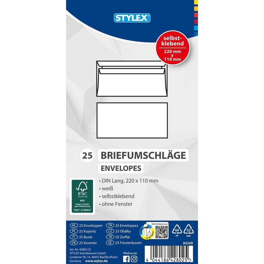 DL Stylex White Envelope A Pack Of 25pcs