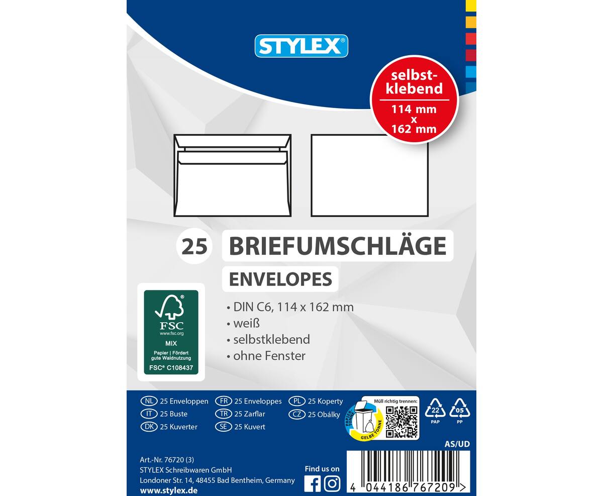 C6 Stylex White Envelope A Pack Of 25pcs