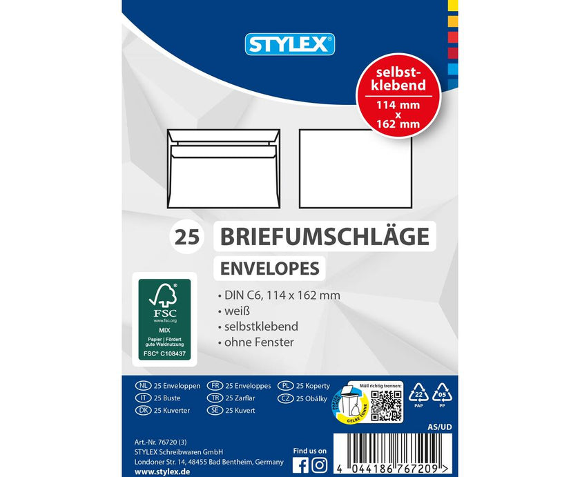 C6 Stylex White Envelope A Pack Of 25pcs