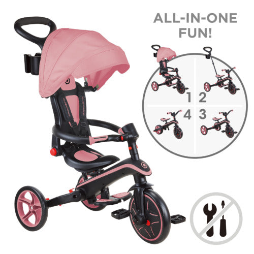Globber Explorer Trike Foldable 4 In 1 - Deep Pastel Pink