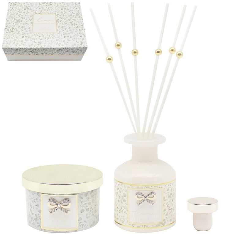 L&P Home Fragrance Set Candle & Diffuser 'Home Is My Happy Place' - Cashmere & Silk