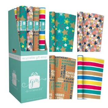 Giftmaker Gift Wrapping Paper Roll 0.69 x 2m x 1pc Assortment