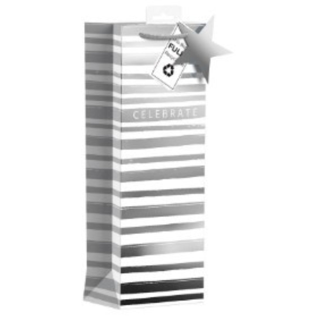 Giftmaker Gift Bottle Bag 35.5 x 12.5cm - Silver Celebrate