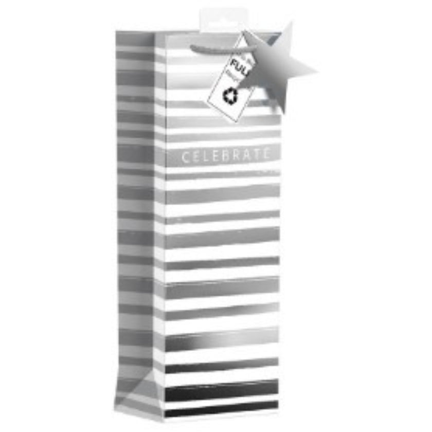 Giftmaker Gift Bottle Bag 35.5 x 12.5cm - Silver Celebrate