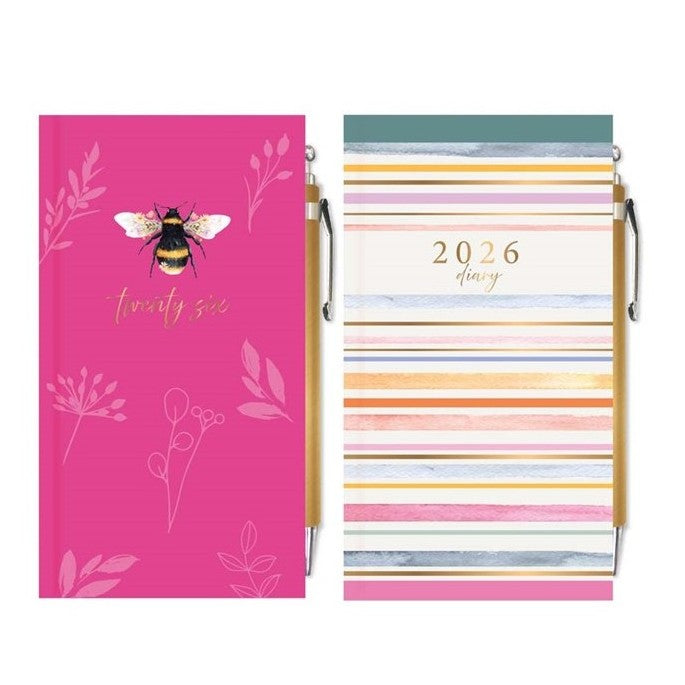 Slim Tallon Diary Week To View 2026 + Pen - Stripe & Bee x 1pc Assortment
