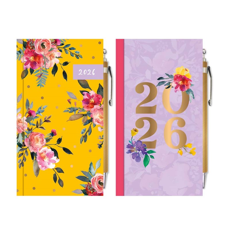 Slim Tallon Diary Week To View 2026 + Pen - Floral x 1pc Assortment