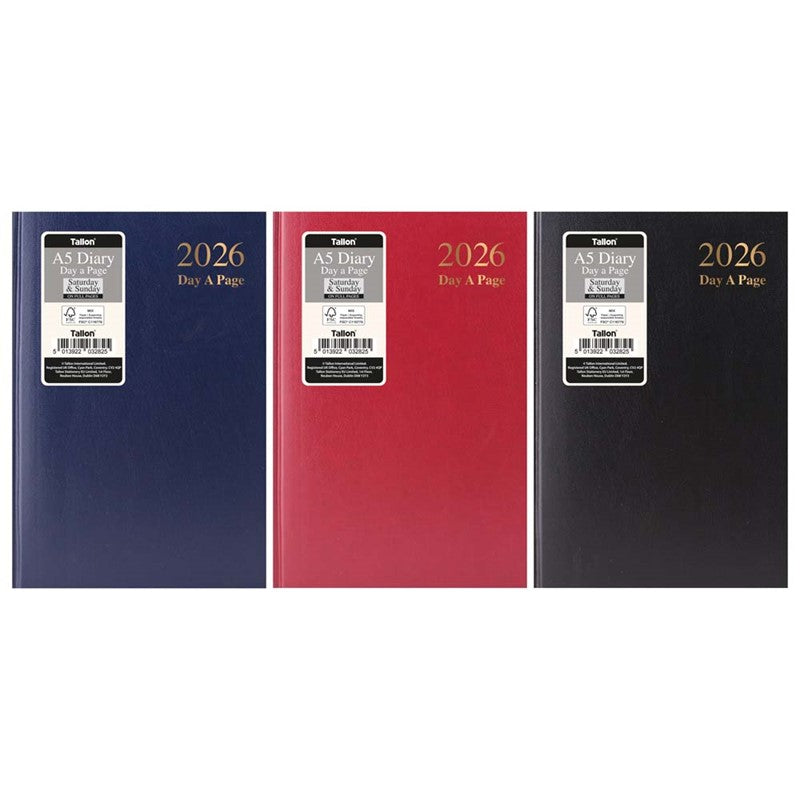 A5 Tallon Diary Day Per Page 2026 - Casebound x 1pc Assortment