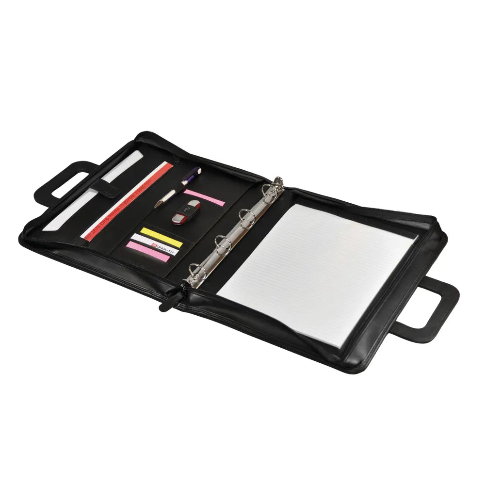 Monolith A4 Black Drop Handle Faux Leather Ring Binder