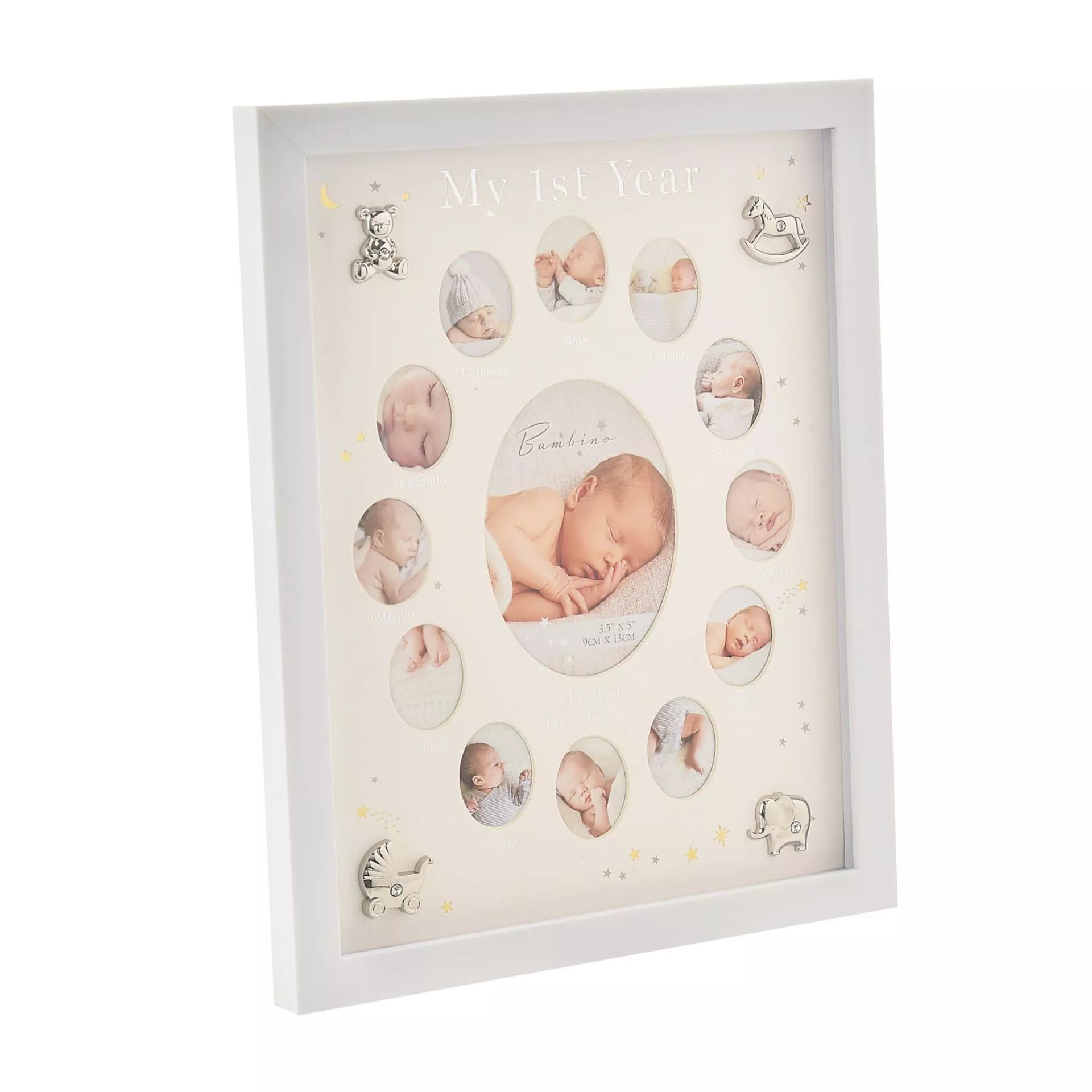 Bambino Multi Aperture First Year Frame With Silver Icons