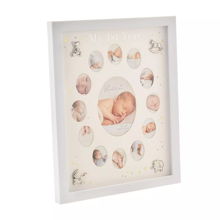 Bambino Multi Aperture First Year Frame With Silver Icons