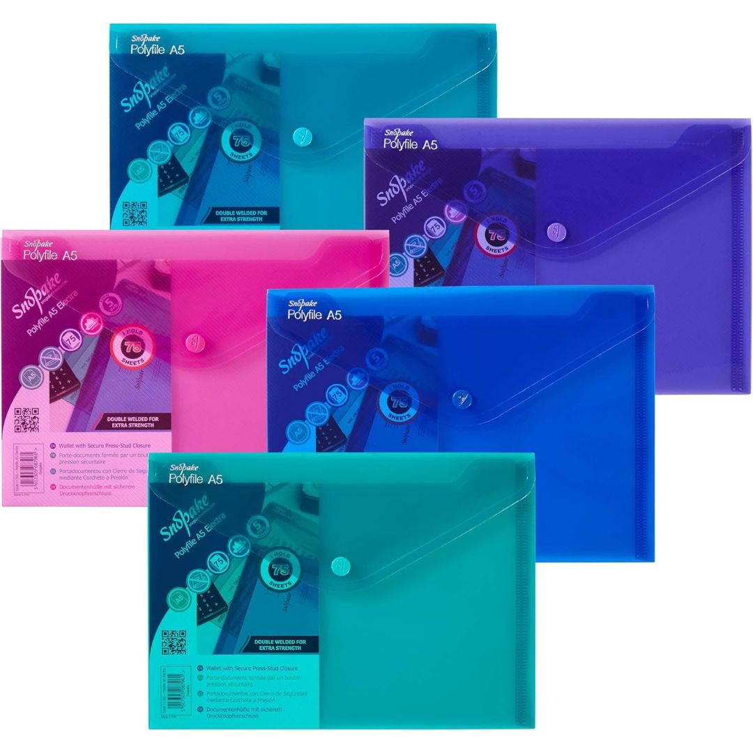 A5 Snopake Polyfile Electra Envelope Folder x 1pc Assortment