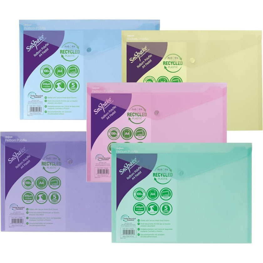 A4 Snopake ReBorn Polyfile Pastel Button Folder x 1pc Assortment