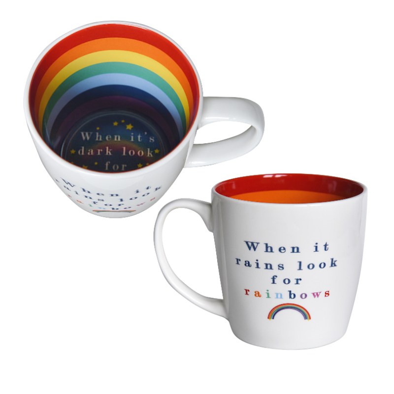 Inside Out Ceramic Mug With Gift Box - When It Rains Look For Rainbows