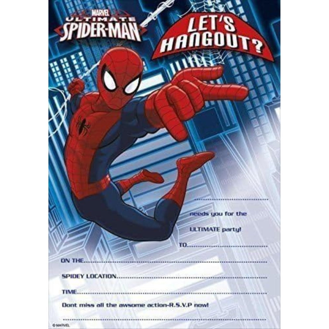 Marvel Party Invitations And Envelopes A Pack Of 20pcs - Spider-Man