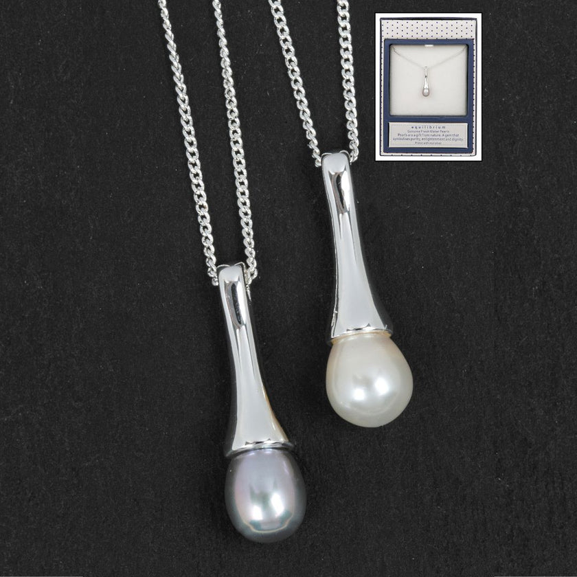 Equilibrium Silver Plated Necklace - Freshwater Pearl Modern Teardrop x 1pc Assortment