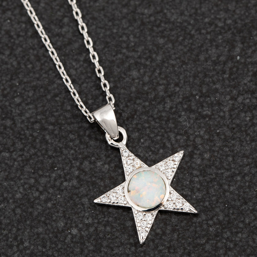 Equilibrium White Gold Plated Necklace - Opalescent Star