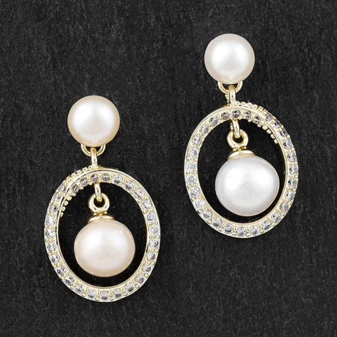 Equilibrium Gold Plated Earrings - Freshwater Pearl Framed