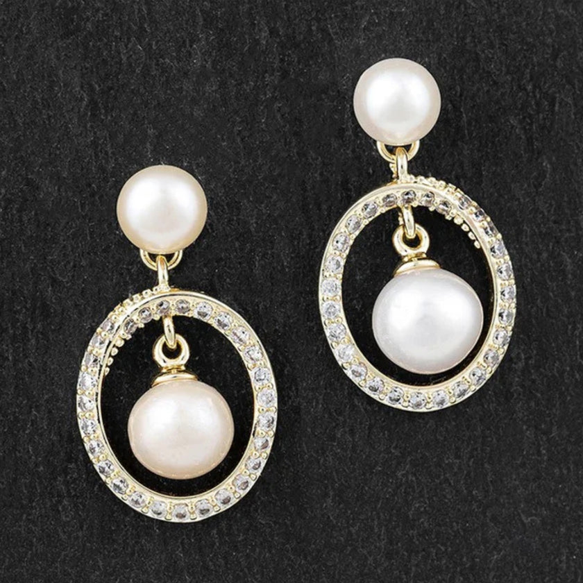 Equilibrium Gold Plated Earrings - Freshwater Pearl Framed