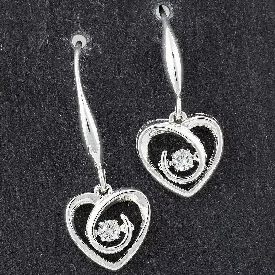 Equilibrium Silver Plated Earrings - Moving Crystal Heart