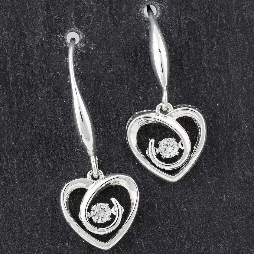 Equilibrium Silver Plated Earrings - Moving Crystal Heart