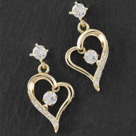 Equilibrium Gold Plated Earrings - Moving Crystal Modern Heart